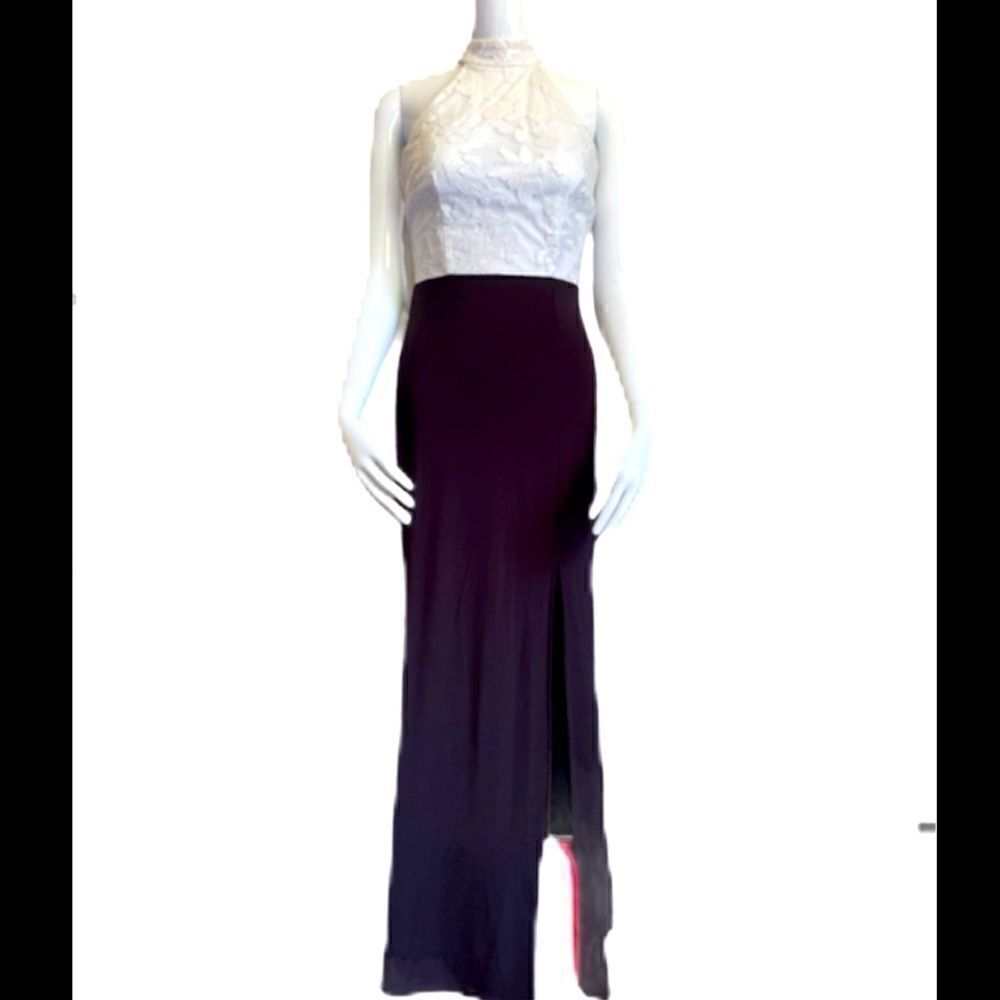 B.DARLING Black and White Halter Maxi Dress